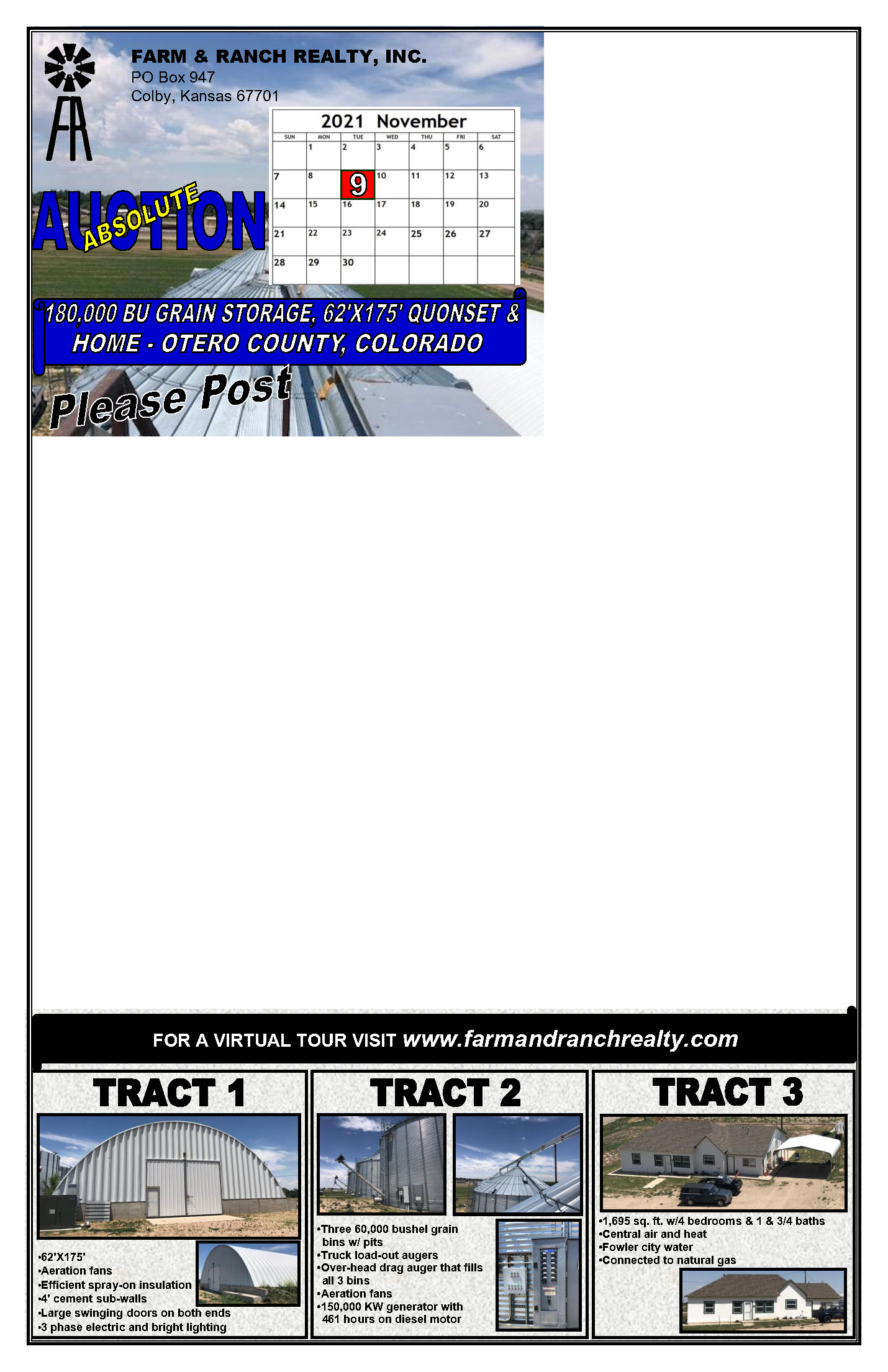 180,000 bu grain storage, quonset & home 3 tracts